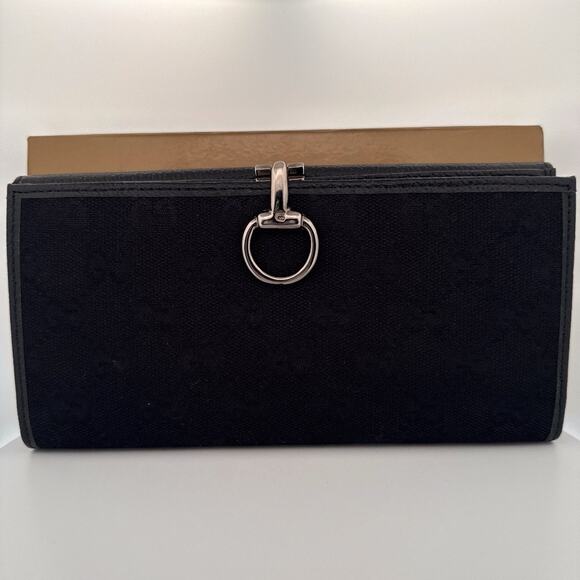 Gucci GG Canvas Black Continental Wallet with Silver Ring Detail - Picture 1 of 7